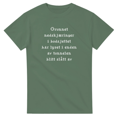 Nedskjæring i budsjettet -Morsom Tekstprint - Norsk design