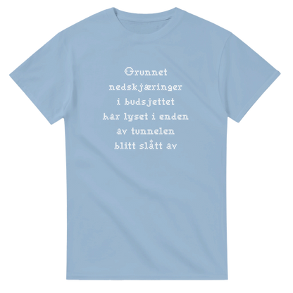 Nedskjæring i budsjettet -Morsom Tekstprint - Norsk design